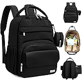 KeaBabies Diaper Bag Backpack - Multifunctional Travel Diaper Back Packs, Maternity Baby Changing Bags, Compact 18L Capacity, PU Leather, Waterproof, Unisex, Nappy Changing Pad (Trendy Black)