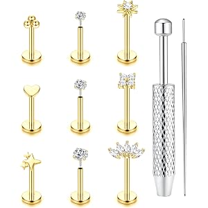 16/18G Flat Back Nose Studs for Women Threadless Cartilage Piercing Jewelry | 5A Cubic Zirconia Lip Tragus Cartilage Helix Pi