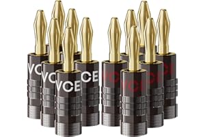 VCELINK Banana Plug 24K Gold Plated, 6 Pairs / 12Pcs Closed Dual Screw Banana Connectors for All Speaker Wires with a Diamete