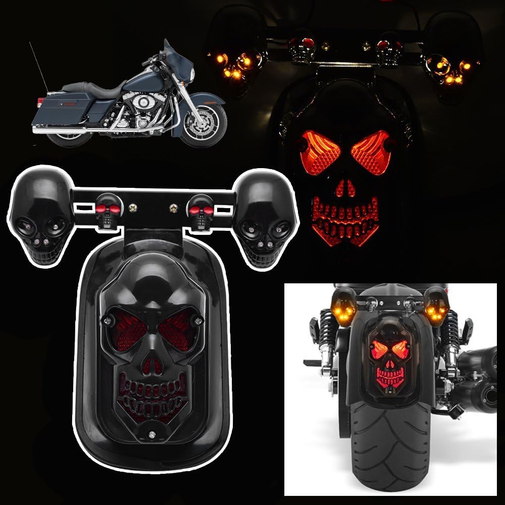 Candance Skull Integrated LED Rear Tail Light Side Mount Plate with