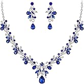 BriLove Women's Wedding Jewelery Set Leaf Flower Crystal Teardrop Marquise Cluster Pendant Necklace Dangle Earrings for Bridal Party
