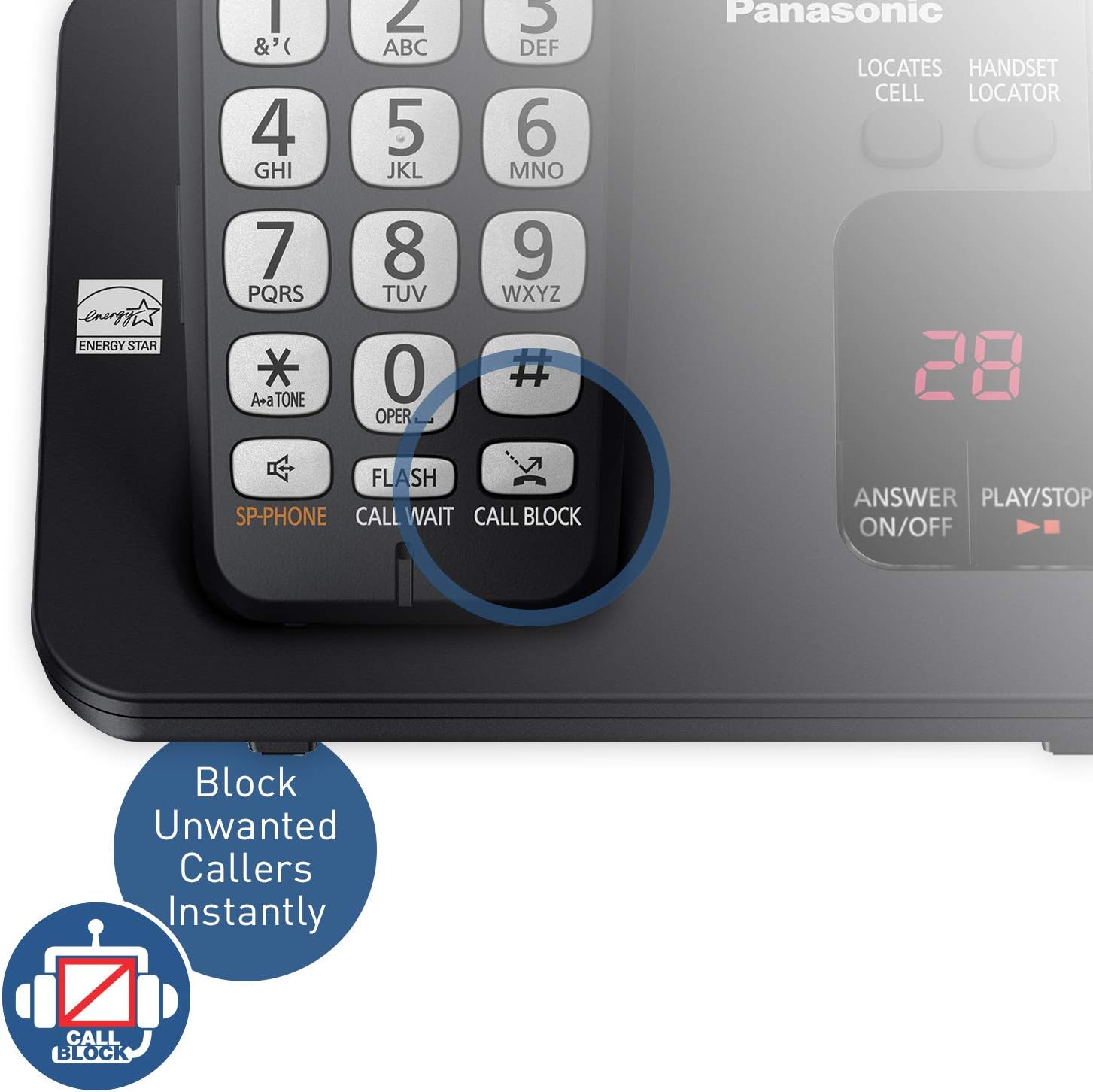 Panasonic DECT 6.0 Expandable Cordless Phone System with Answering Machine and Call Blocking - 3 Handsets - KX-TGE433B (Black): Electronics