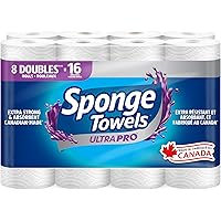 SpongeTowels UltraPRO Paper Towel, Ultra Strong & Absorbent, Choose-A-Size Sheets, 8 Double Rolls = 16 Regular Rolls