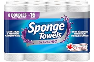 SpongeTowels UltraPRO Paper Towel, Ultra Strong & Absorbent, Choose-A-Size Sheets, 8 Double Rolls = 16 Regular Rolls