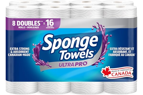 SpongeTowels UltraPRO Paper Towel, Ultra Strong & Absorbent, Choose-A-Size® Sheets, 8 Double Rolls = 16 Regular Rolls (784 Sh