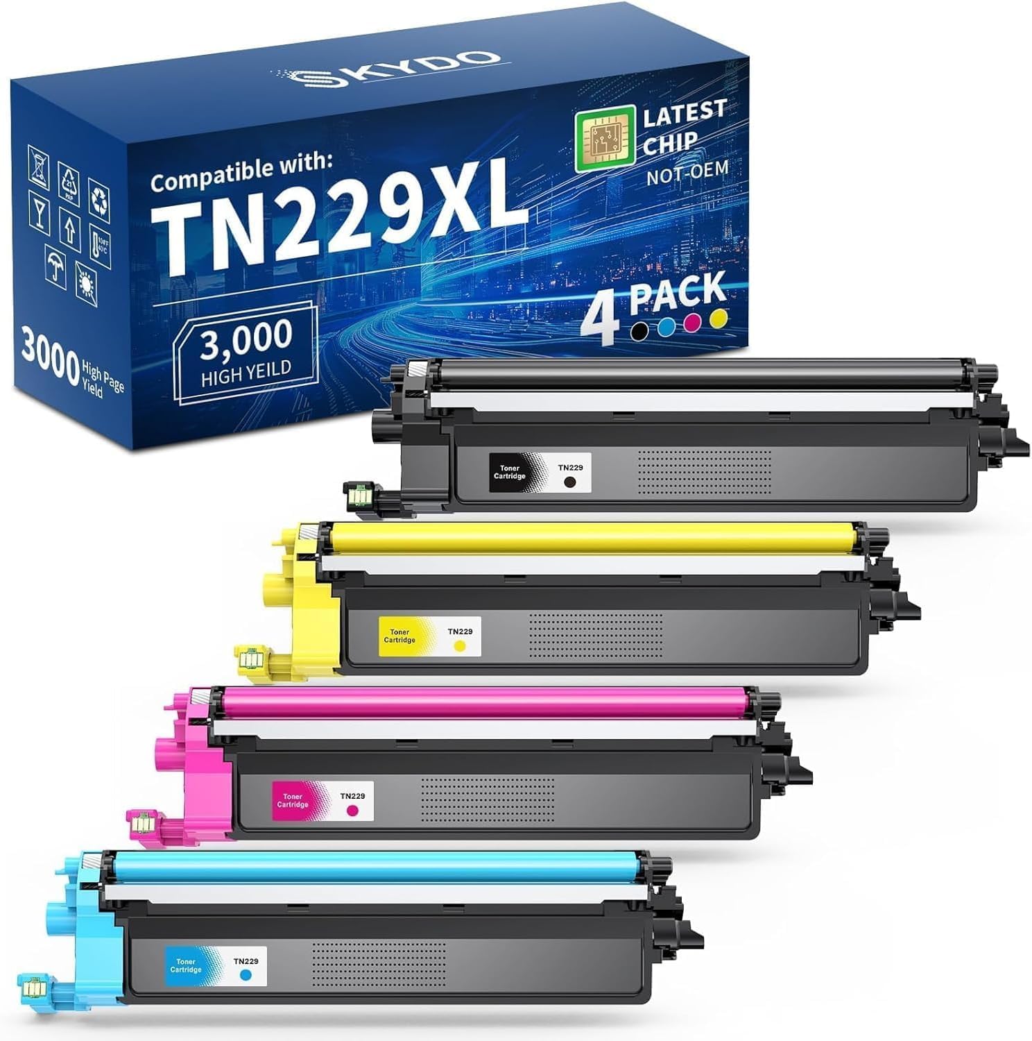 Photo 1 of TN229XL Compatible Toner Cartridges Replacement for Brother TN229 TN229XL TN-229XL TN229 XL Work for MFC-L3780CDW MFC-L3720CDW HL-L3280CDW HL-L3220CDW HL-L3300CDW Printer (TN229XLBK/C/M/Y,4 Pack)