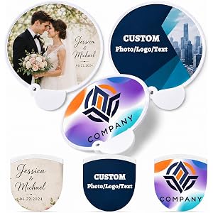 BEXOA EDC Custom Folding Hand Fans - Personalized Logo Photo Text Round Fan | Wedding Business Advertising Company Events Ann