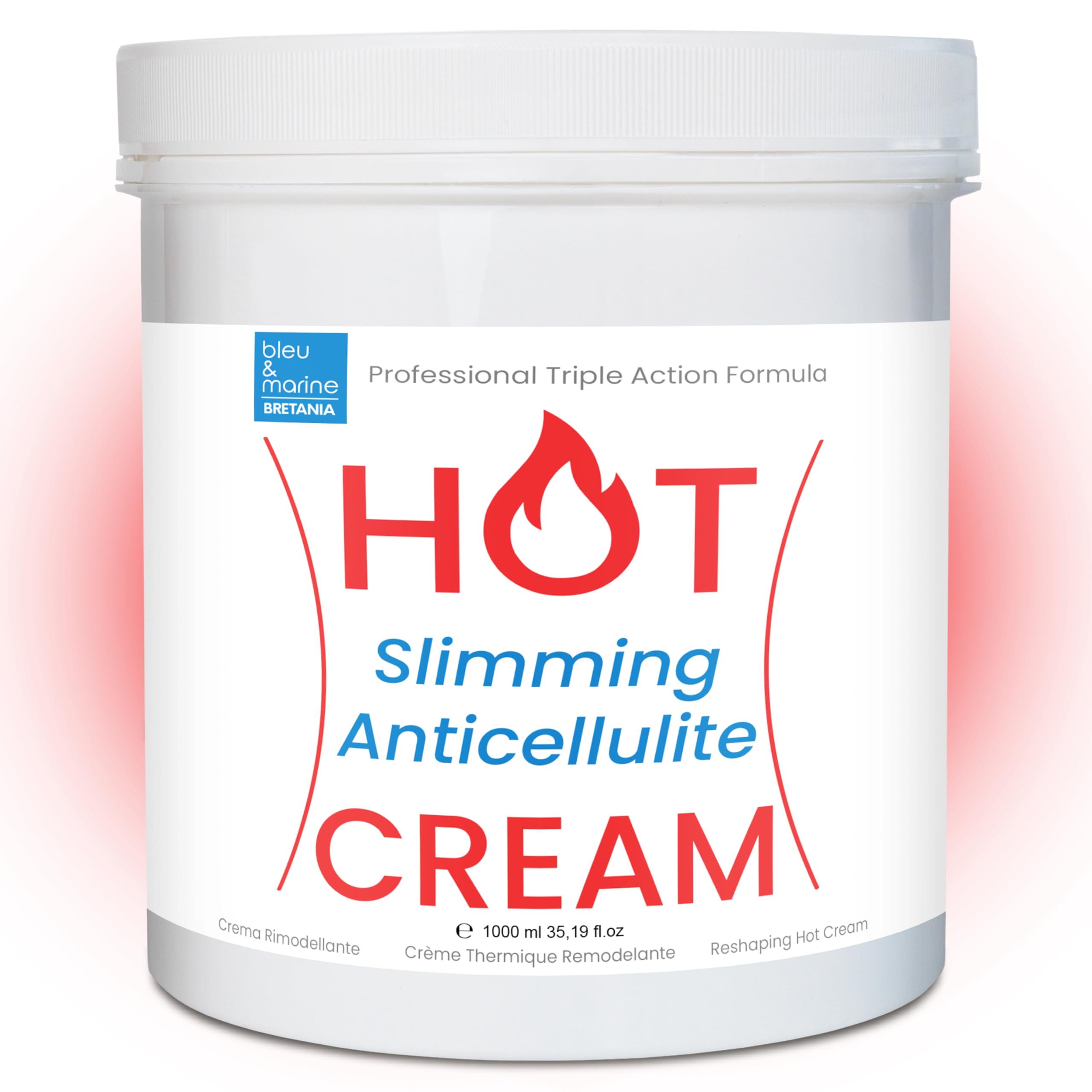 HOT Cream Professional Triple Action Formula 1000 ml ● Slimming Fat Dispersing, Anti Cellulite Detox Algae, Coffee, Plants Extracts and Essential Oils ● Slims & Reduces Fat