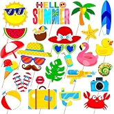 27 Pieces Beach Photo Booth Props Kit, Holiday and Summer Party Decorations for SummerWedding/Hawaiian/Holiday Party Supplies