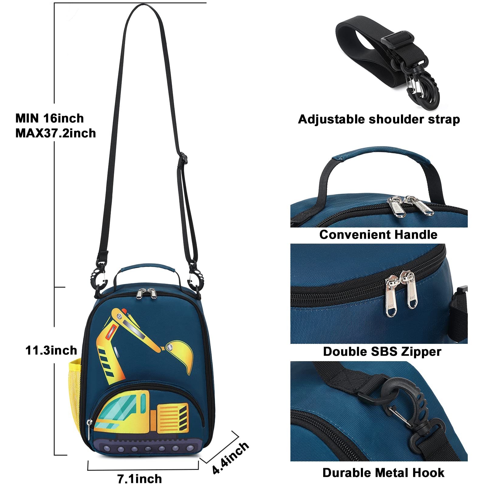 BTOOP Lunch Box Kids for Boys Insulated Lunch Bag Cute Reusable Thermal Meal Cooler Tote Bags with Removable Shoulder Strap for School Travel