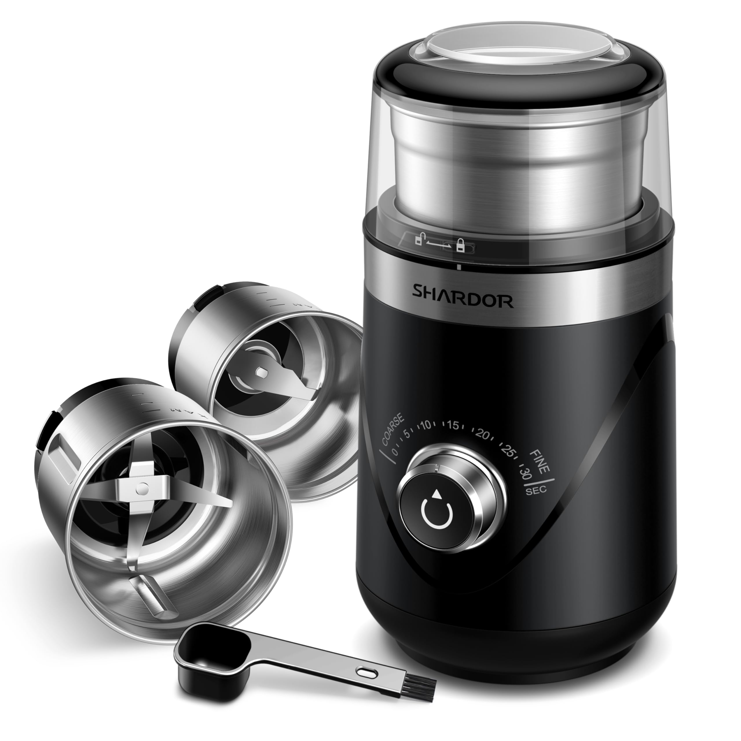 Photo 1 of SHARDOR Electric Super Silent Blade Coffee Grinder, Timed Grind Control Rotary Knob, Adjustable Coarse to Fine for Coffee Beans, Spices & Herbs, with 2 Removable Stainless Steel Bowl, Black