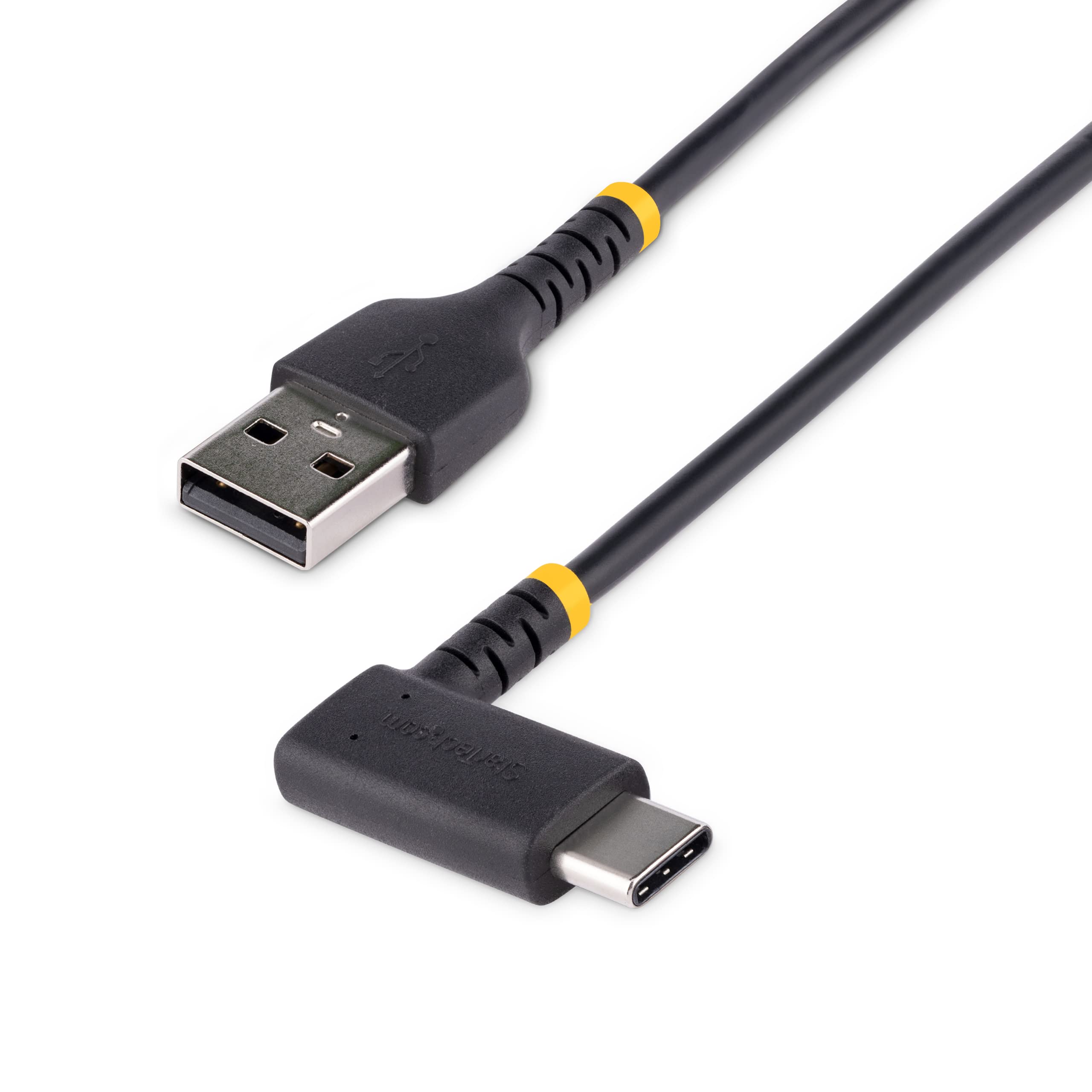 StarTech.com 3ft (1m) USB A to C Charging Cable Right Angle - Heavy Duty Fast Charge USB-C Cable - USB 2.0 A to Type-C - Rugged Aramid Fiber - 3A - USB Charging Cord (R2ACR-1M-USB-CABLE)