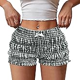 Dookttker Women's Ruffle Slim Fit Extra Shorts Plaid Bloomers Elastic Waist Y2k Bottoms Gingham Boxer Micro Shorts 2026