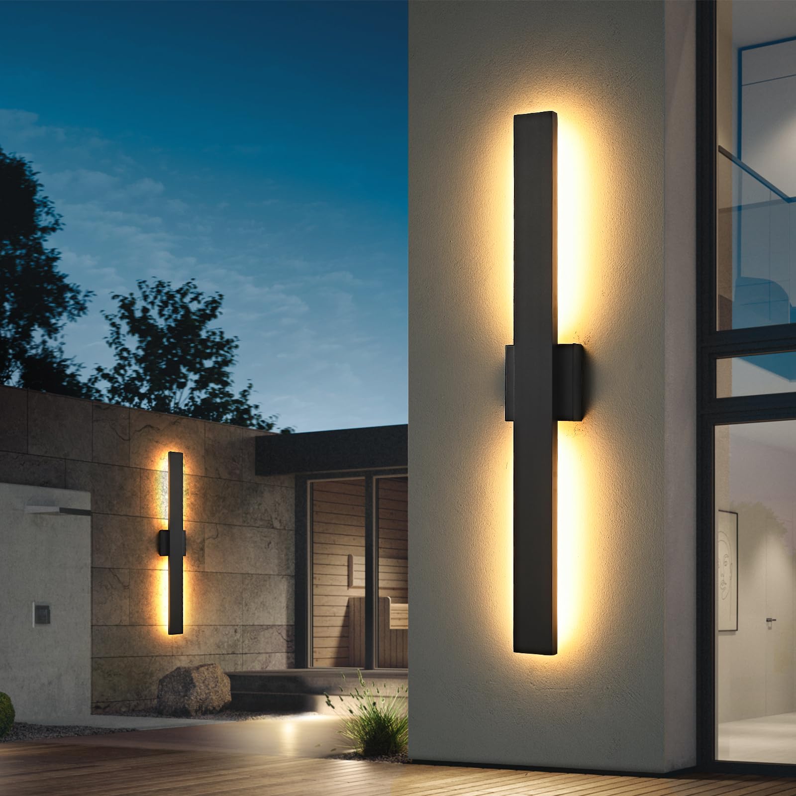 Photo 1 of Black Long Outdoor Wall Lights Modern Exterior Lighting Fixtures 31.5 Inch Outdoor Wall Sconce LED 3000K IP65 Waterproof Wall Mount Outside Lights for House Garage Front Door Patio 2Pack