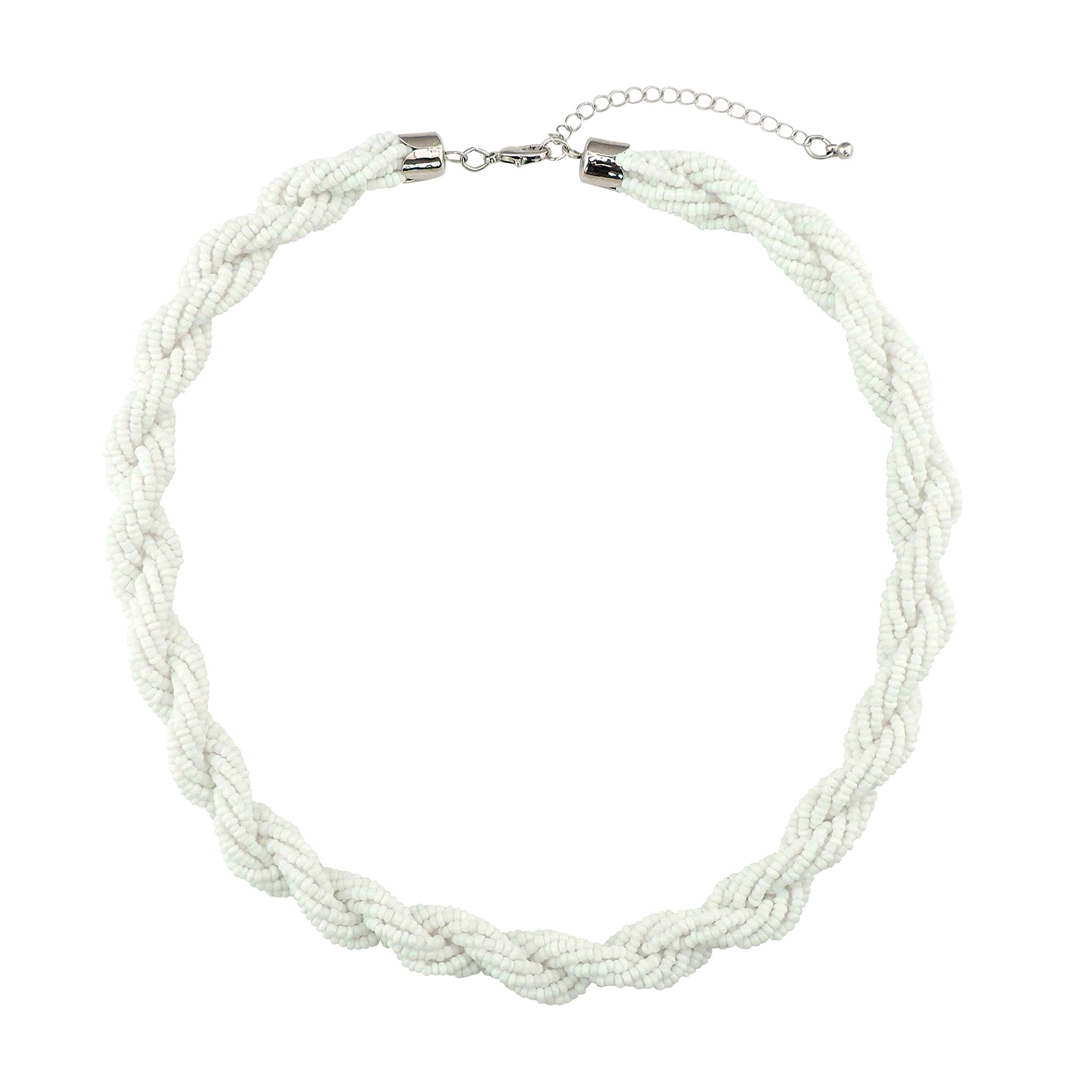 Bocar Fashion Seed Beads Statement Collar Necklace (NK-10408-white)