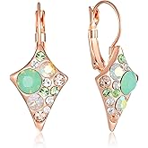 Multicolored Austrian Crystal Rhombus Drop Earrings for Women 14K Gold Plated Leverback Huggie Earrings Hypoallergenic Jewelry Gift
