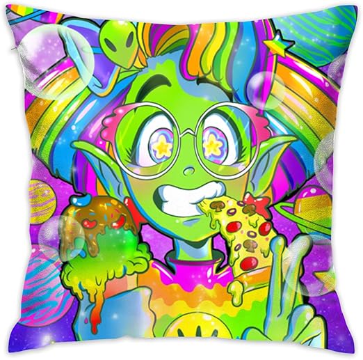 Amazon Com Rainbowl Alien Girl Eating Pizza 16 X 16 Square