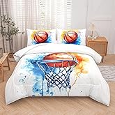 RUPSLO 5 Pieces Basketball Comforter Set Boys,Twin Comforter Bedding Set for Teens,Boys Twin Comforter Sets,Basketball Bedding Twin,Sports Comforter Twin 5Pcs