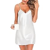 Lovasy Women Satin Nightgown Sexy Lingerie Sleepwear Silk Slip Dress V Neck Negligee Nightie Bridal Babydoll Short Nightwear