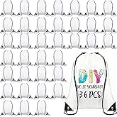 AojSup 36 Pcs Blank Sublimation Drawstring Bags Drawstring Backpack Bulk Heat Press Reusable Polyester Sublimation Bags Cinch Sackpack for Gym Sport DIY Craft (White)