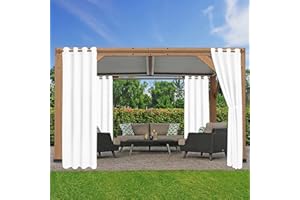 LORDTEX Waterproof Indoor/Outdoor Curtains for Patio - Thermal Insulated, Sun Blocking Blackout Curtains for Bedroom, Porch, Living Room, Pergola, Cabana, 52 x 95 inch, Pure White, Set of 2 Panels