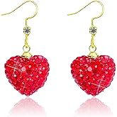 Mintolex Red Heart Earrings for Women Sparkly Rhinestone Valentines Earrings Love Heart Earring Dangling Valentine Gifts for Her Wife Girlfriend Holiday Outfit Accessories