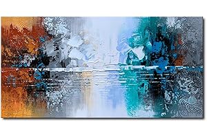 WINPEAK ART Hand Painted Oil Painting on Canvas Lake Landscape Wall Art Modern Abstract Home Decor