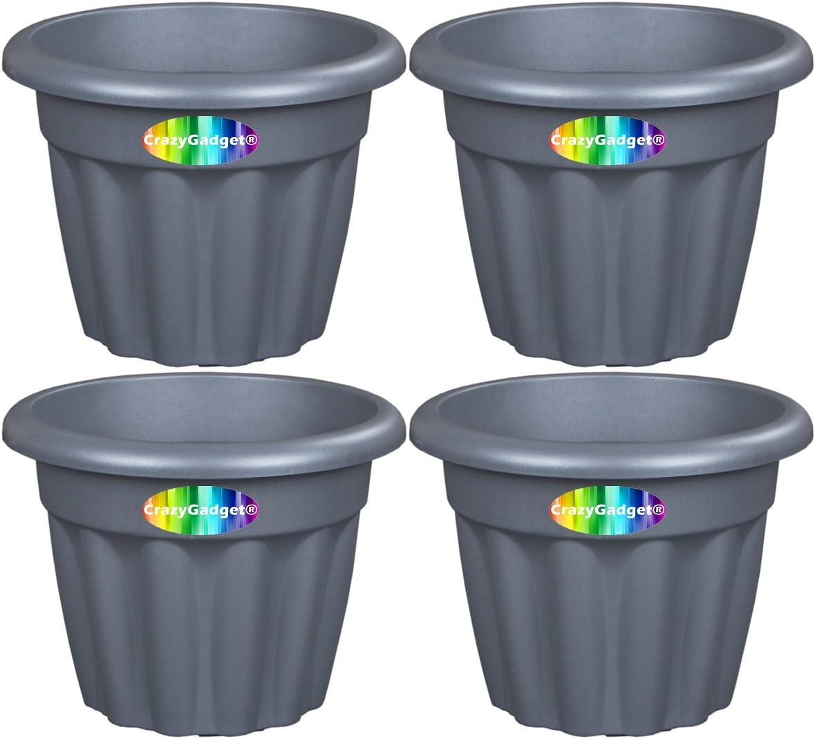 4 x CrazyGadget® Large Planter Round Plastic Garden Flower Plant Herb Pot Contemporary Design Style - Indoor and Outdoor (Black (Graphite), 33cm)