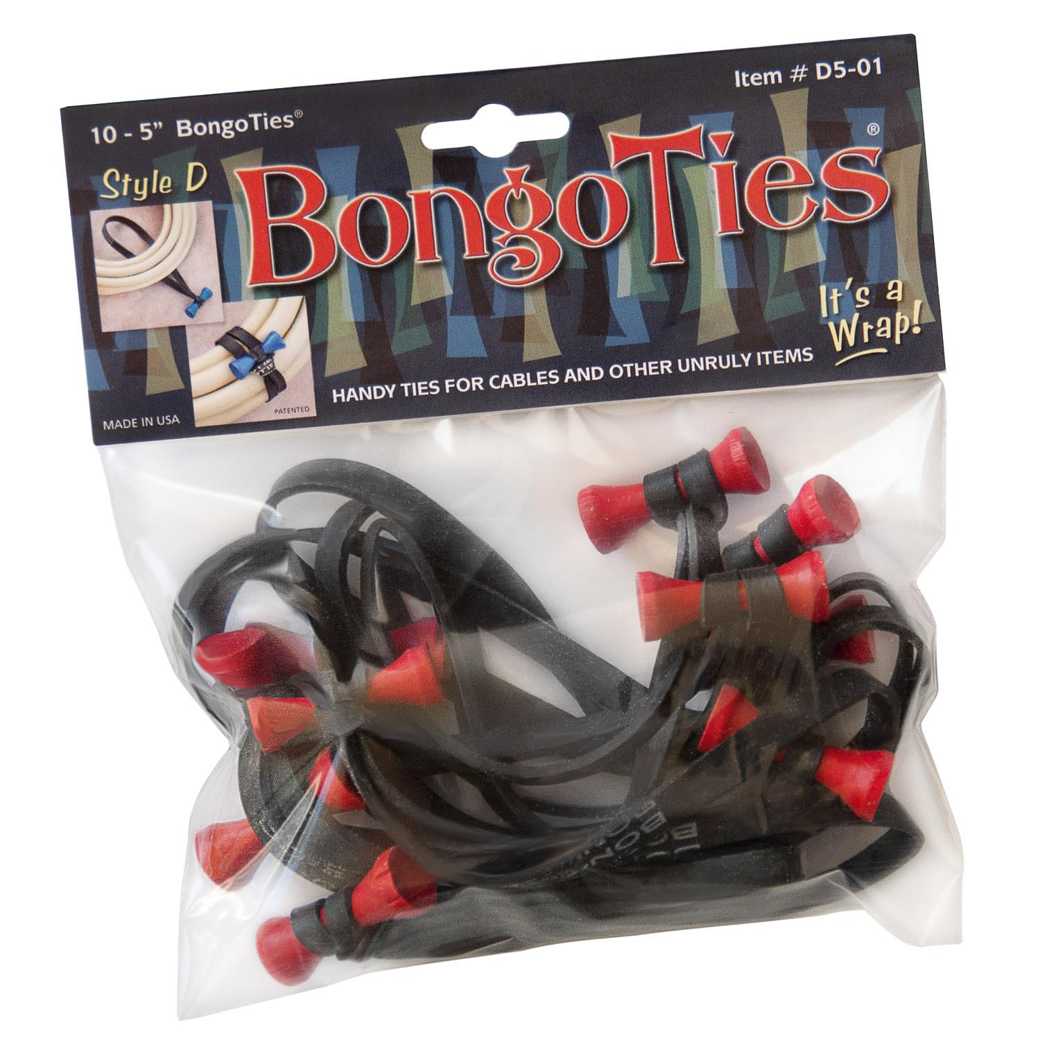 D501R Style D Lava Red Tip Bongo Ties (5") (Pack of 10)