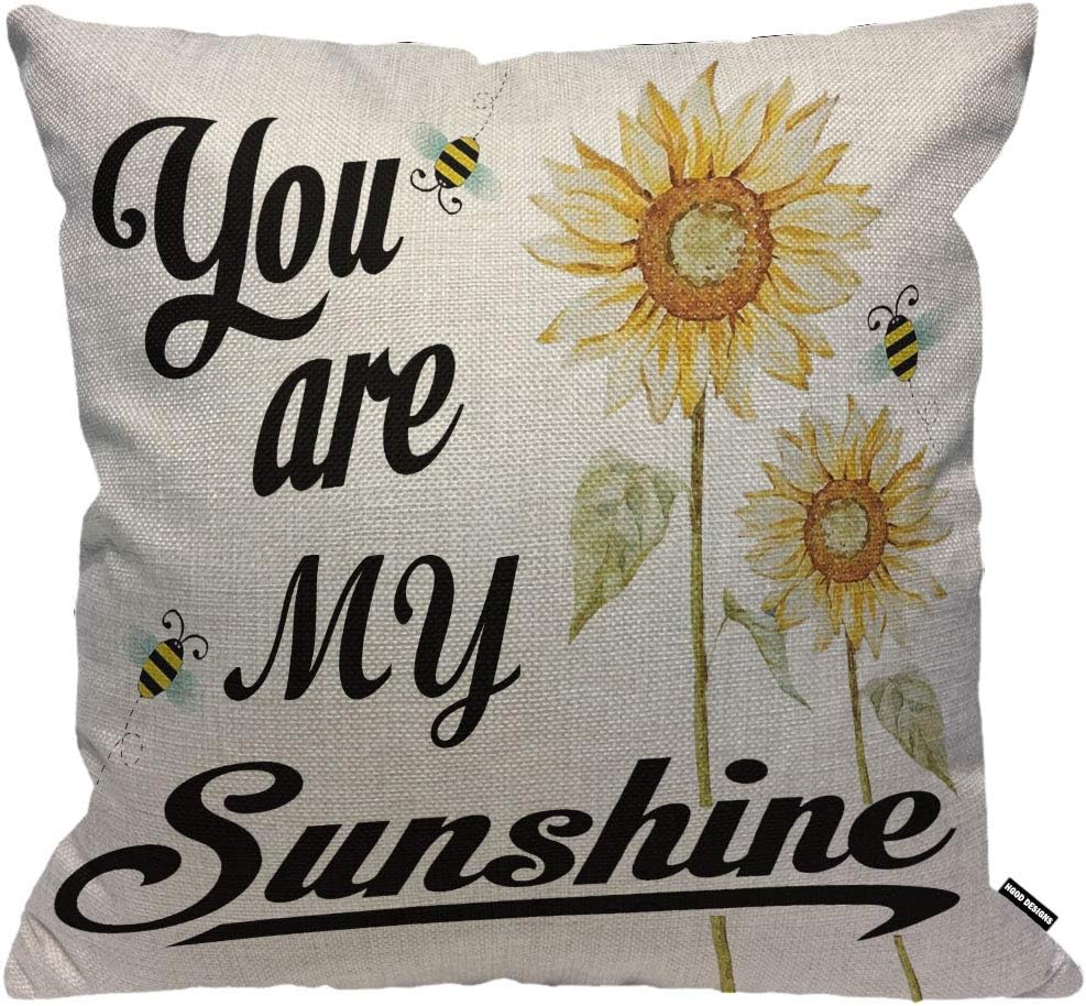 HGOD DESIGNS Cushion Cover You Are My Sunshine Quote With Bees And Yellow Sunflowers Throw Pillow Cover Home Decorative for Men/Women//living room Bedroom Sofa Chair 18X18 Inch Pillowcase