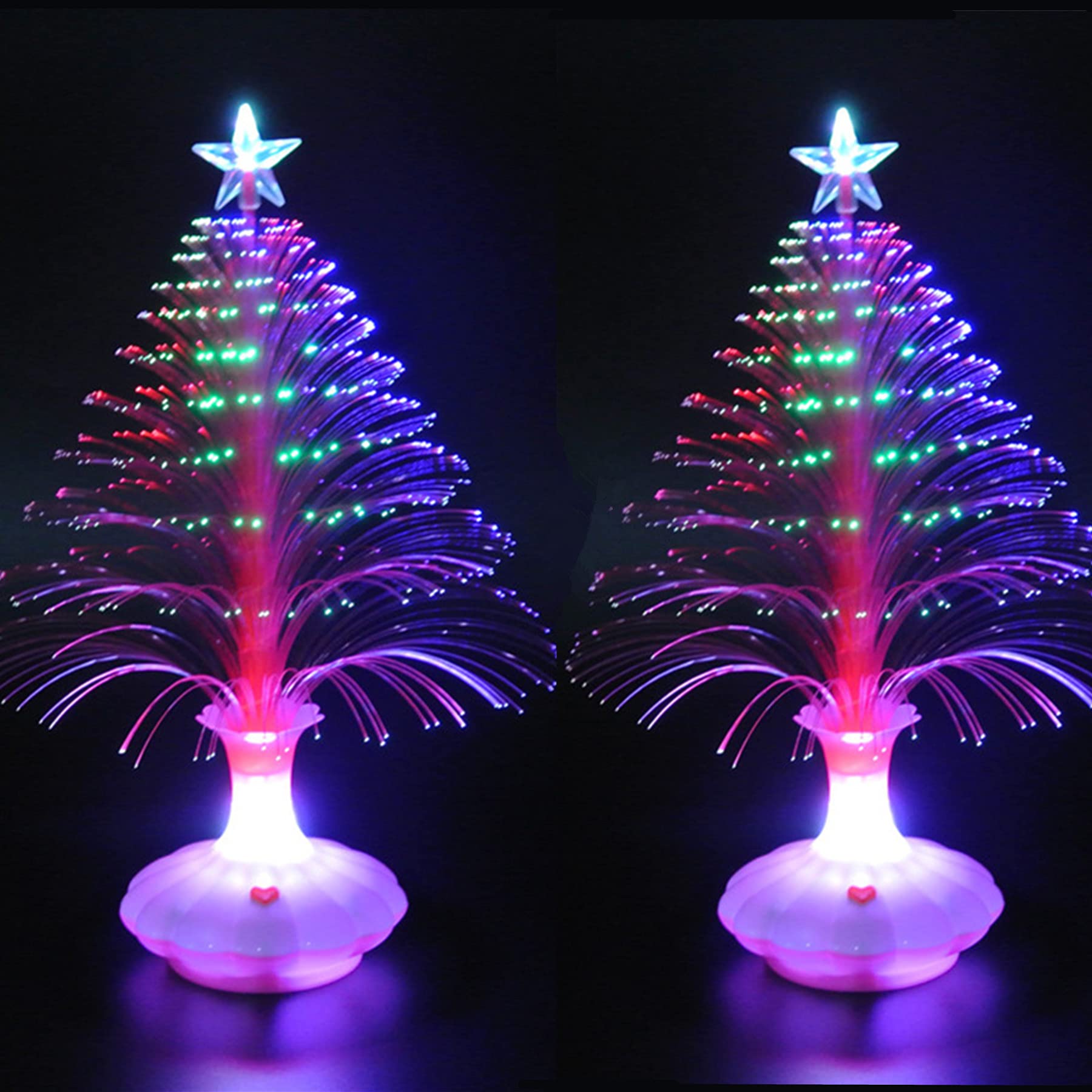 Photo 1 of 2 Pack LED Fiber Optic Christmas Tree, Color Changing Holiday Tree Set with a Star, 12.6" Tabletop Christmas Lighted Tree for Christmas Houses Decoration and Holiday Scene (No Battery)