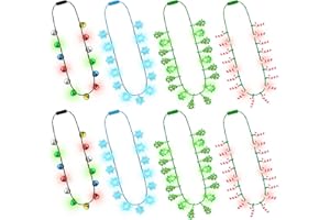 TRAPLACE 8PCS Christmas Accessories, 3 Modes Christmas Light Up Necklace, LED Christmas Kids Party Favors, 6 Bulbs Christmas Necklaces That Light Up Snowflake Xmas Tree Glow Necklaces for New Year Party