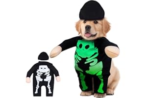 Skirfy Dog Costume Halloween Skeleton Skull Outfit and Hat for Cats,Glow in The Dark Small Dog Clothes,Funny Puppy Pet Cloth for Small Doggie Dog Toys