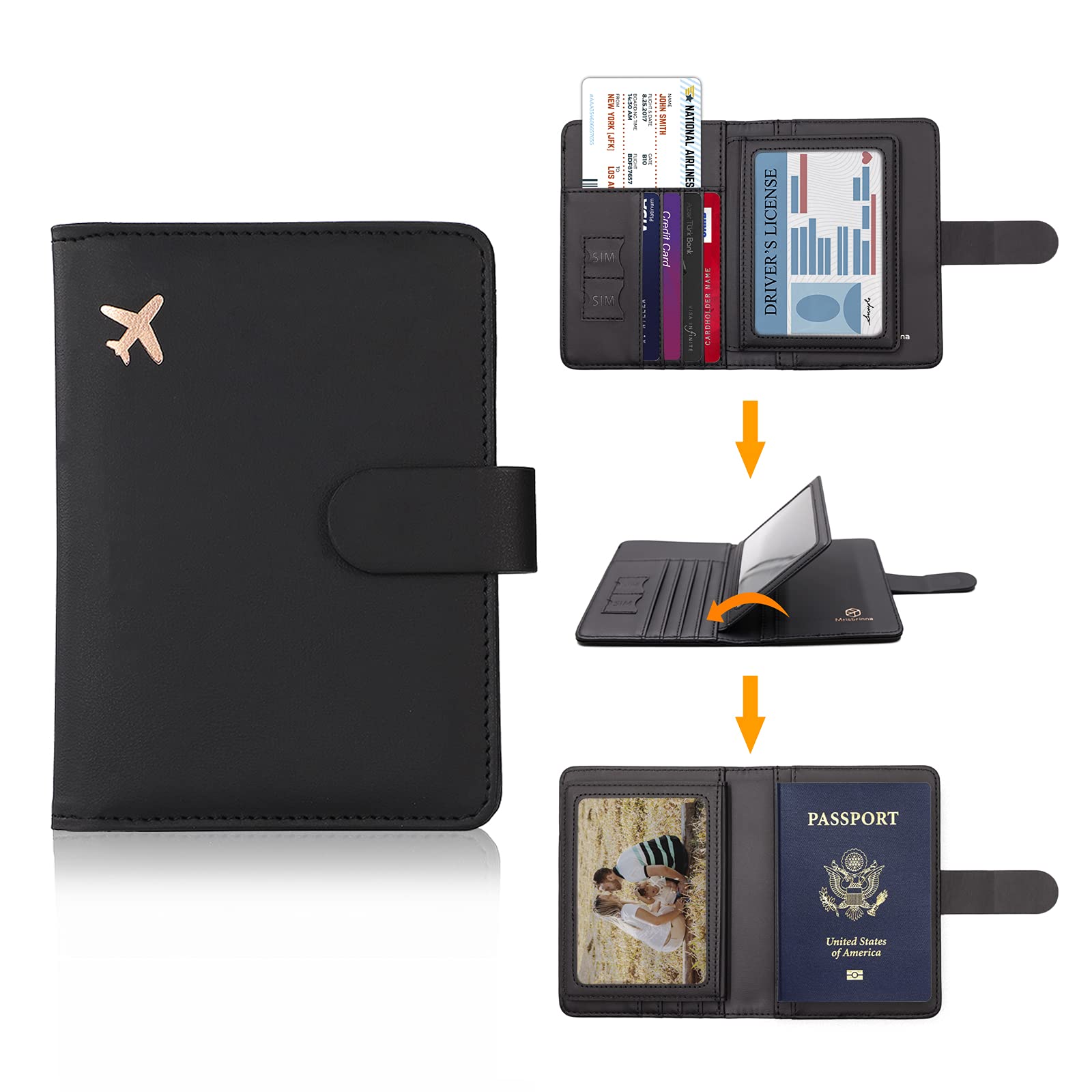 Melsbrinna Rfid Passport Holder for Travel women/Men, Cute Passport Wallet Rfid Blocking Card Slots, Rfid Passport Cover/CaseTravel Wallet, Passport Book Holder (1, Black)