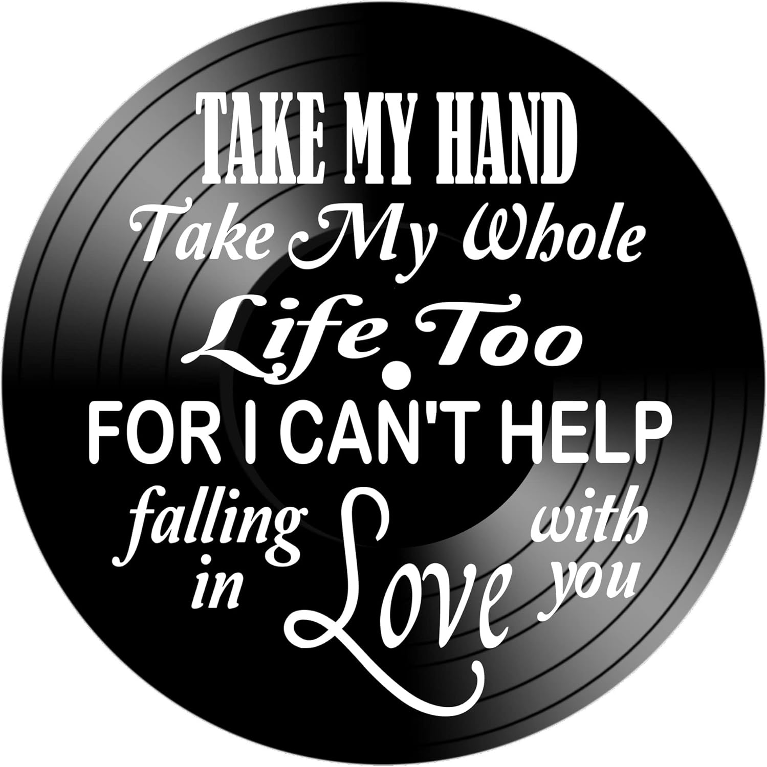 Mixed Media - Elvis Wall Art, I Can't Help Falling in Love Song Lyrics on a REAL Vinyl Record, LP Record Wall Décor
