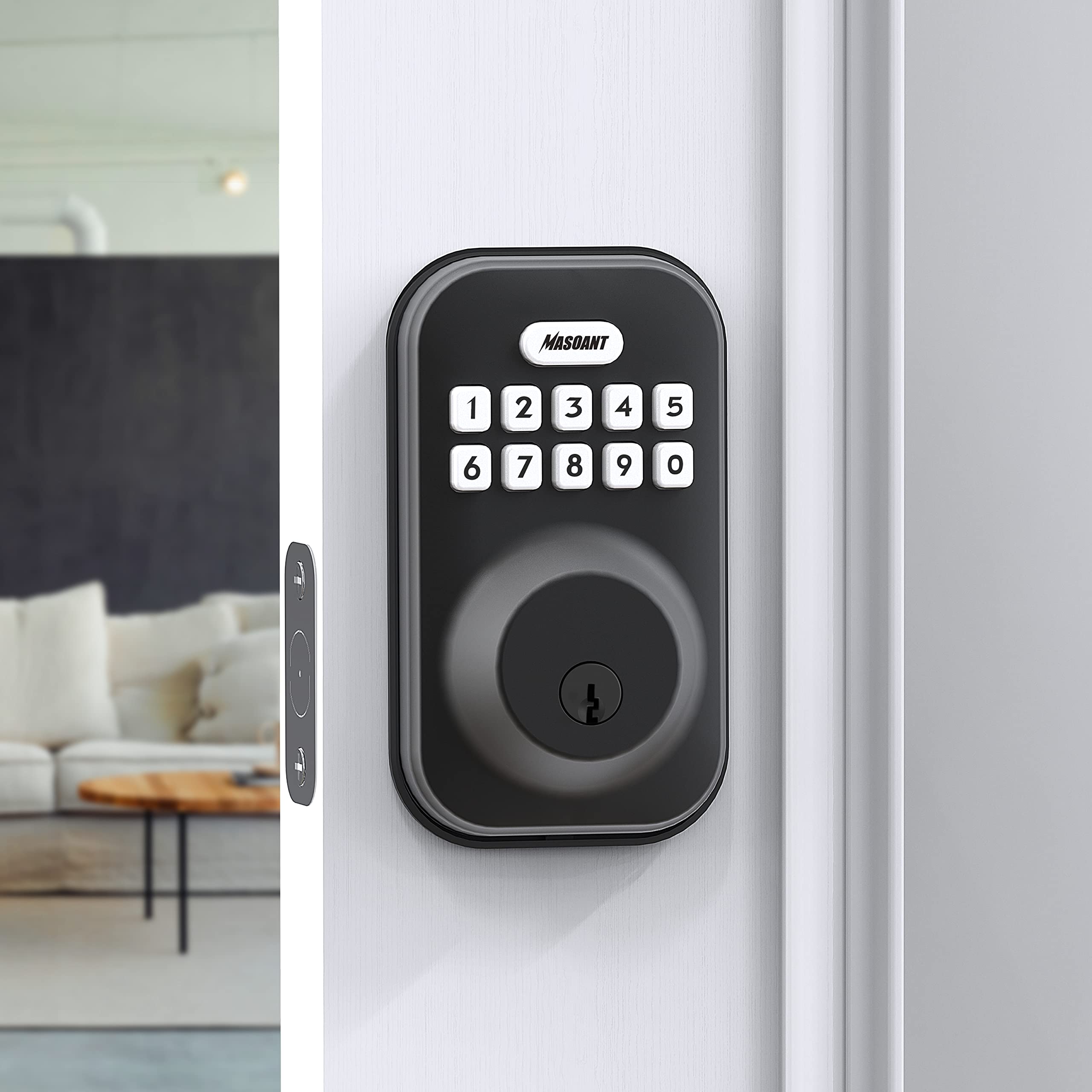 Photo 1 of MASOANT Keypad Deadbolt Lock Electronic Keyless Front Door Auto Lock Easy Installation Digital Code Anti-Peeping Password Weatherproofing Matte Black