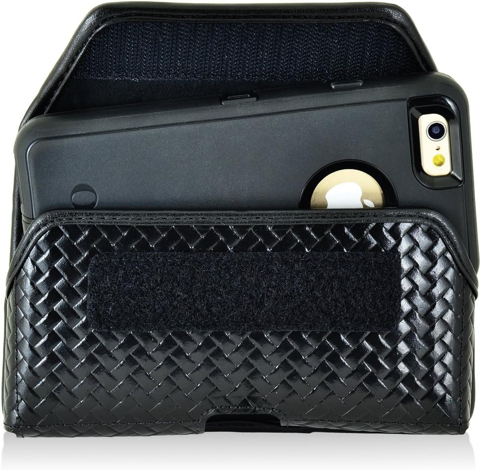 Basket Weave Genuine Leather Police Law Enforcement Case with Heavy Duty Metal Rotating Duty Belt Loop Clip and Hook and Loop Closure fits Samsung Galaxy J3