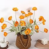 ASTRYAS 8 Stems Artificial Flowers Fake Faux Poppy Silk Bouquet Orange Flowers for Wedding, Home, Party Decoration,Table Centerpiece Arrangement(8, Orange)