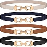 WERFORU 4 Pack Women Skinny Elastic Waist Belt Gold Buckle Stretchy Thin Belt for Jeans Dress
