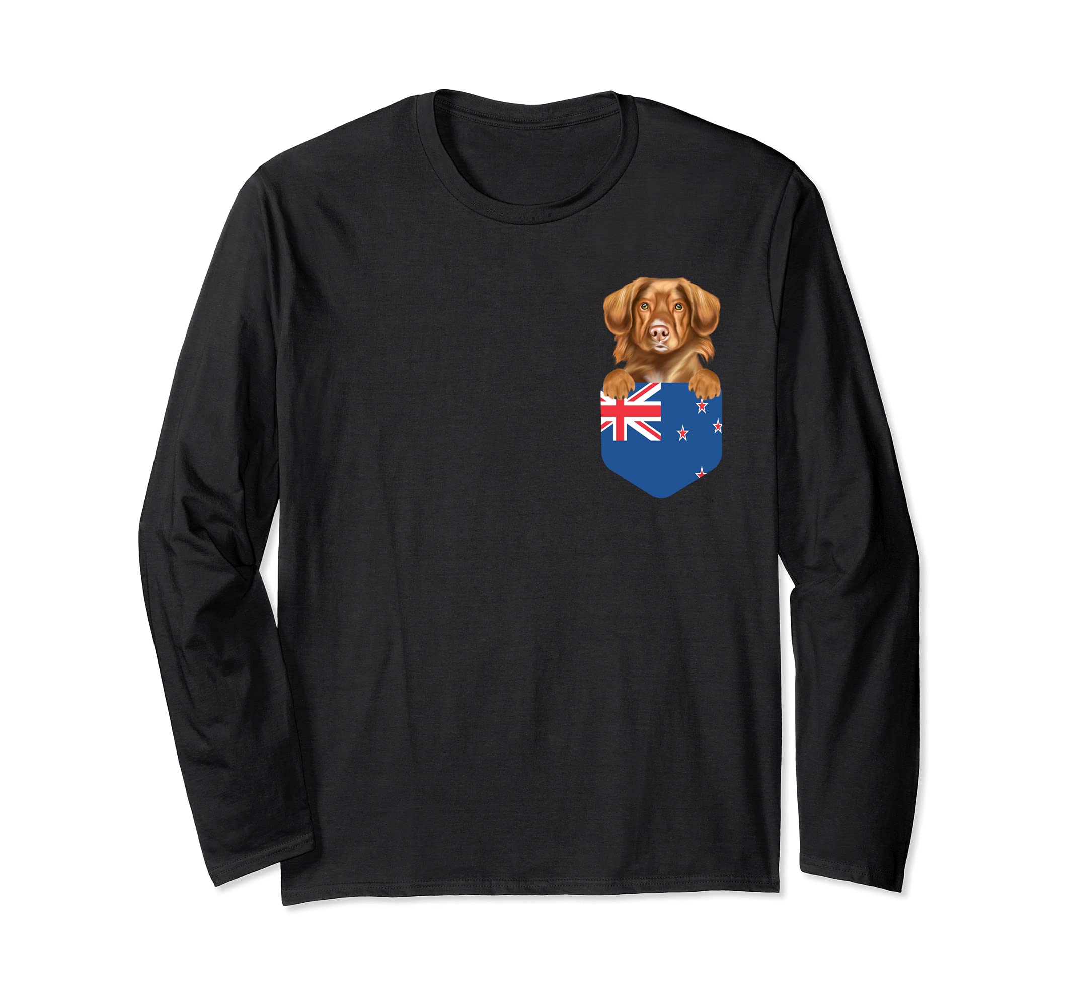 New Zealand Flag Duck Tolling Retrievers Dog In Pocket Long Sleeve T-Shirt