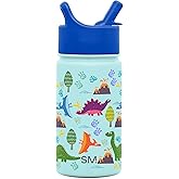 Simple Modern Kids Summit Water Bottle with Straw Lid | 14oz Stainless Steel Cup Insulated Tumbler for Toddlers, School | Blue Dino