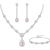 EVER FAITH Bridal Jewelry Set for Women, Stunning Teardrop Cubic Zirconia Birthstone Necklace Bracelet Earrings Sets Gift for Mothers Day/Valentines/Birthday/Christmas