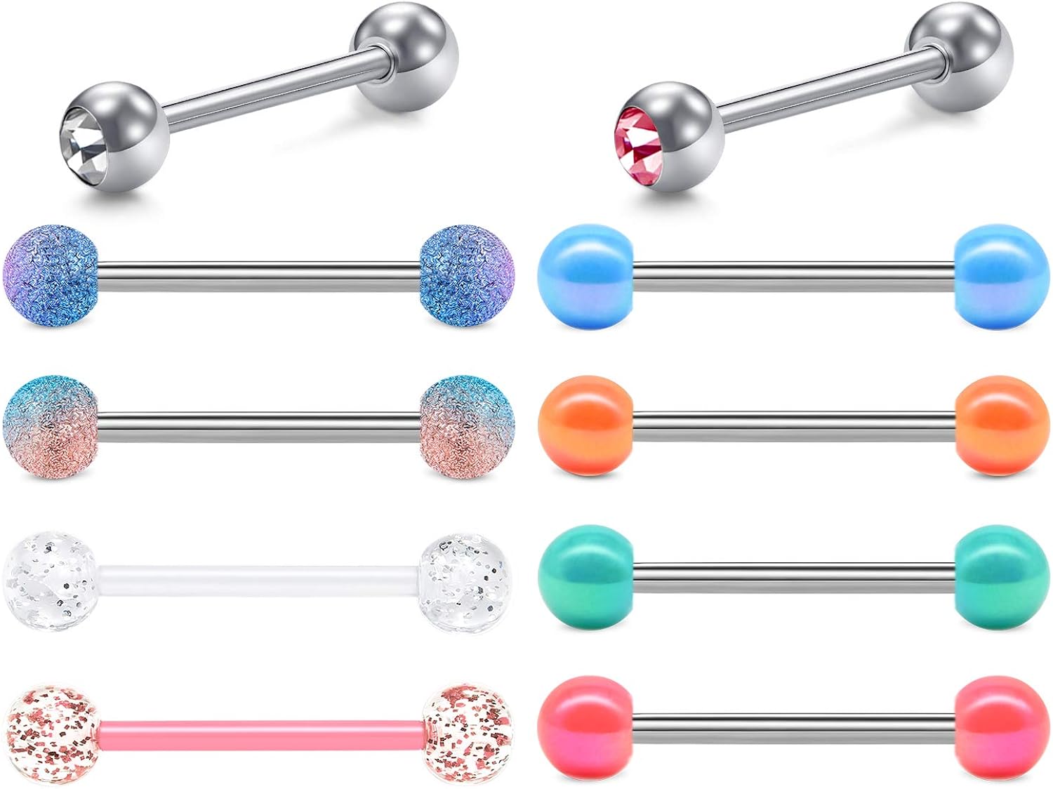 Mayhoop 14G Tongue Bars MixColor Stainless Steel Straight Barbell