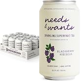 Needs &amp; Wants Sparkling Tea - Blackberry Hibiscus, 10.5oz Cans (12 Pack) | Organic Superfruit Tea with Cascara, Blackberry Juice &amp; Hibiscus, Lightly Sweet with Notes of Vanilla &amp; Cinnamon