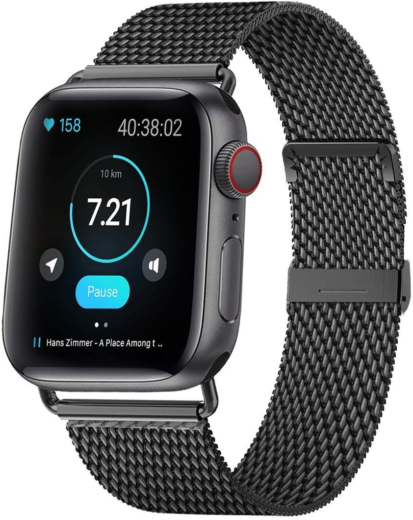 HILIMNY Compatible for Apple Watch Strap 38mm 40mm 42mm 44mm, Stainless Steel Mesh Sport Wristband Loop with Strong Magnetic Closure Strap Adjustable Magnet Clasp for iWatch Series 1, 2, 3, 4, 5