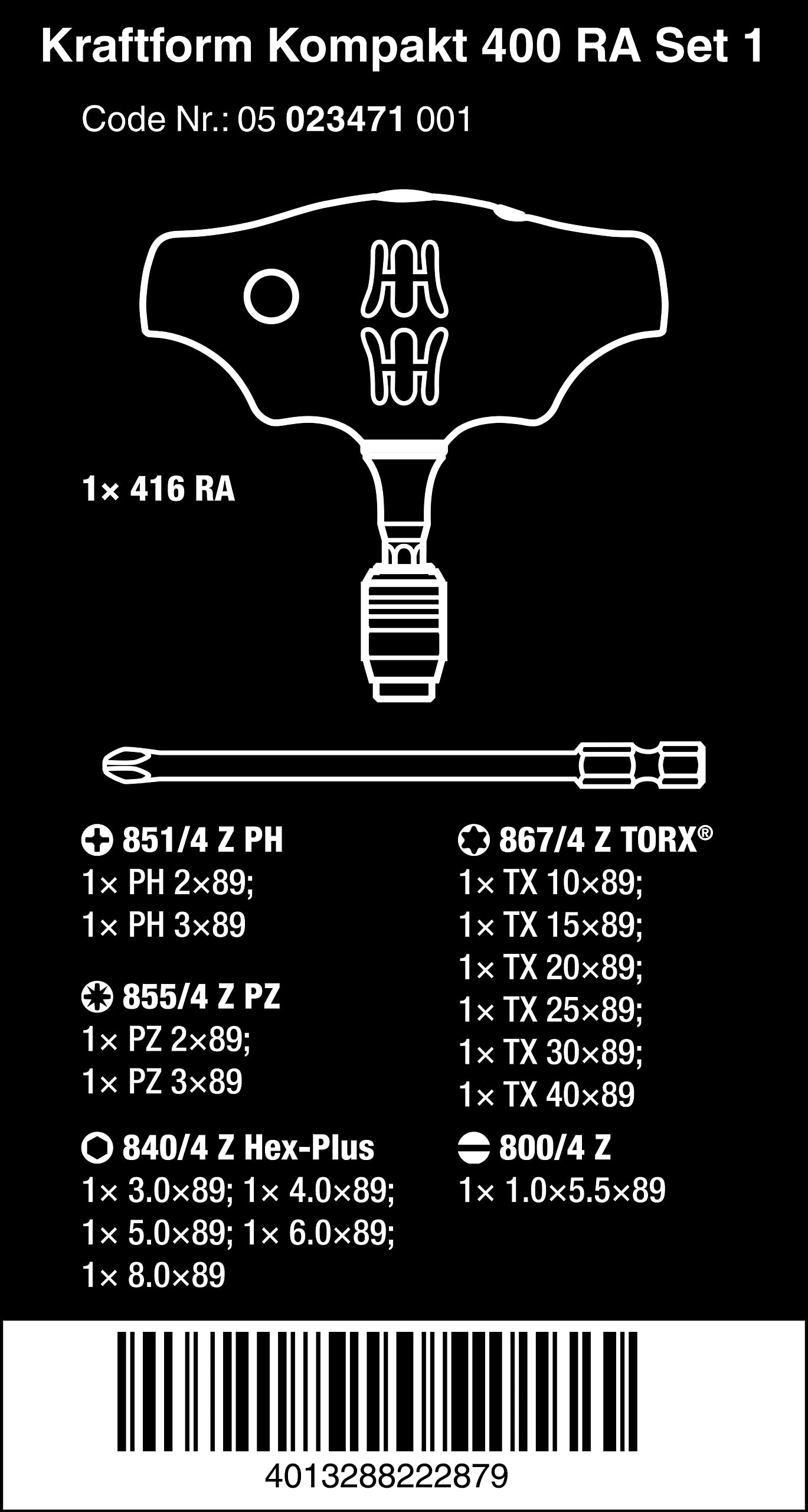 Wera 05023471001 Kraftform Kompakt 400 RA Set 1, Quergriff-Bit-Handhalter mit Ratschenfunktion und Bit-Satz, 17-teilig, Schwarz-grün 2