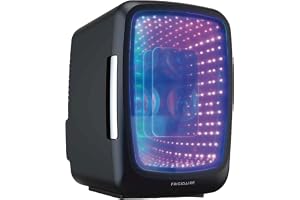 Frigidaire Gaming Light Up Mini Beverage Refrigerator, 6 can, 4 liters, Cooler with large see through door and LED lights Perfect for Gaming Experience, Home, Office, or Cars.12V Charger (Stealth)