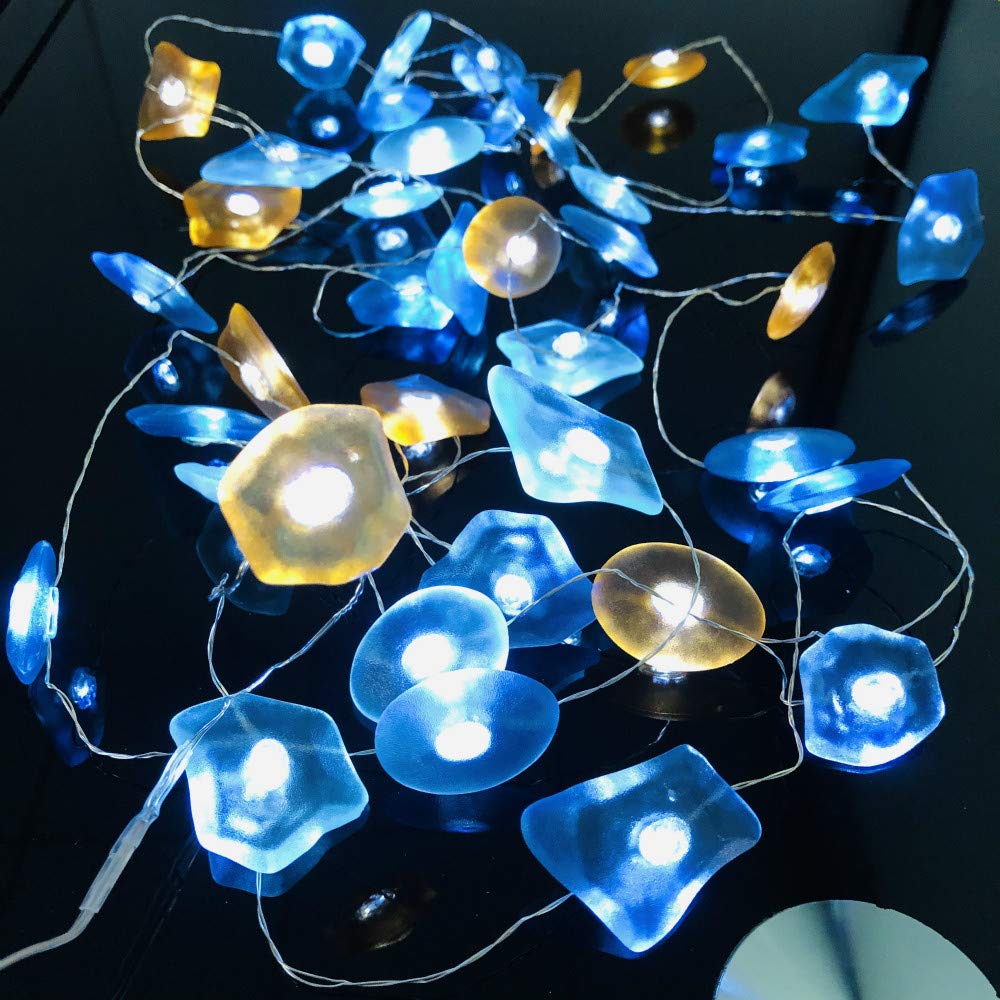Sea Glass String Lights Starry Silver Wire Shell Light Strand 14ft 40 LED Decorative Fairy Light Battery Powered with 8 Modes Remote Control Timer for Bedroom Christmas Halloween (Stone, 14FT/40LED)