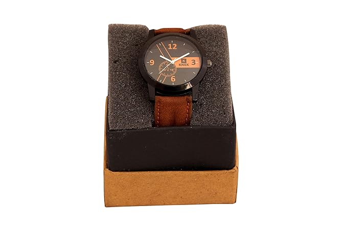 Analog Black Dial Brown Leather Mens Watch
