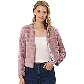 Allegra K Women's Faux Fur Coat Long Sleeve Cropped Fluffy Jacket Collarless Casual Winter Warm Outwear